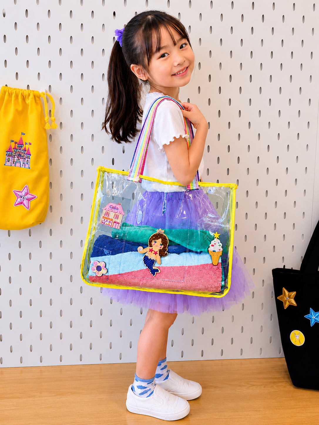 PVCワッペンプールバック(レッスンバック)ブルー 小学生 クリアバック 幼稚園 水泳バック キッズスクールバック 日本製 - 画像 (3)