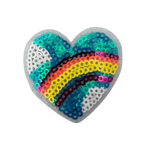 スパンコールレインボーハートワッペン アイロン接着（約5cm×5cm）｜入園入学 バッグアレンジ かわいい アップリケ