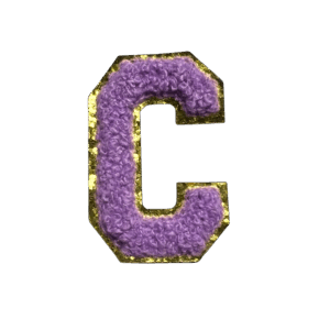 ワッペンシール イニシャル C もこもこ パープル アルファベット お名前ワッペン 入園入学 保育園 幼稚園 貼るだけ