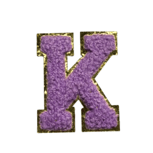 ワッペンシール イニシャル K もこもこ パープル アルファベット お名前ワッペン 入園入学 保育園 幼稚園 貼るだけ