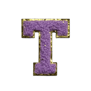 ワッペンシール イニシャル T もこもこ パープル アルファベット お名前ワッペン 入園入学 保育園 幼稚園 貼るだけ