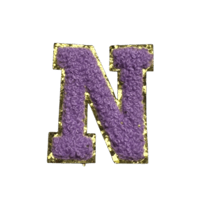 ワッペンシール イニシャル N もこもこ パープル アルファベット お名前ワッペン 入園入学 保育園 幼稚園 貼るだけ