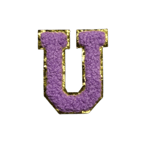 ワッペンシール イニシャル U もこもこ パープル アルファベット お名前ワッペン 入園入学 保育園 幼稚園 貼るだけ