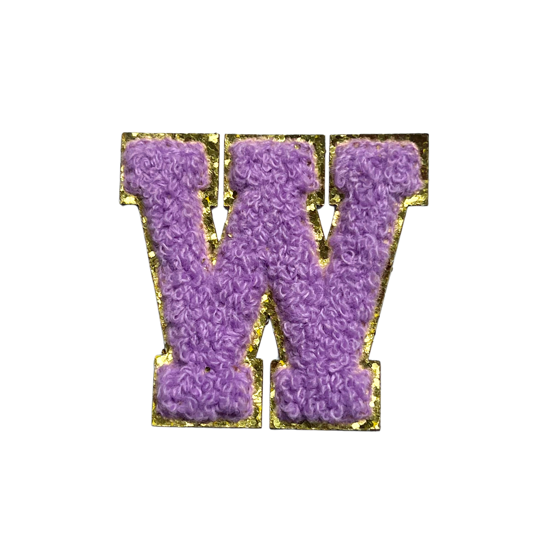 ワッペンシール イニシャル W もこもこ パープル アルファベット お名前ワッペン 入園入学 保育園 幼稚園 貼るだけ