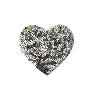 スパンコールハートワッペン シルバー アイロン接着（約7cm×6.5cm）｜入園入学 バッグアレンジ かわいい アップリケ