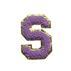 ワッペンシール イニシャル S もこもこ パープル アルファベット お名前ワッペン 入園入学 保育園 幼稚園 貼るだけ