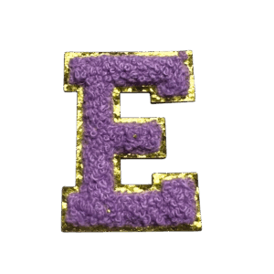 ワッペンシール イニシャル E もこもこ パープル アルファベット お名前ワッペン 入園入学 保育園 幼稚園 貼るだけ