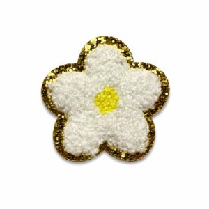 ワッペンシール お花 ホワイト 白 もこもこ フラワー 入園入学 スモック レッスンバッグ デコ