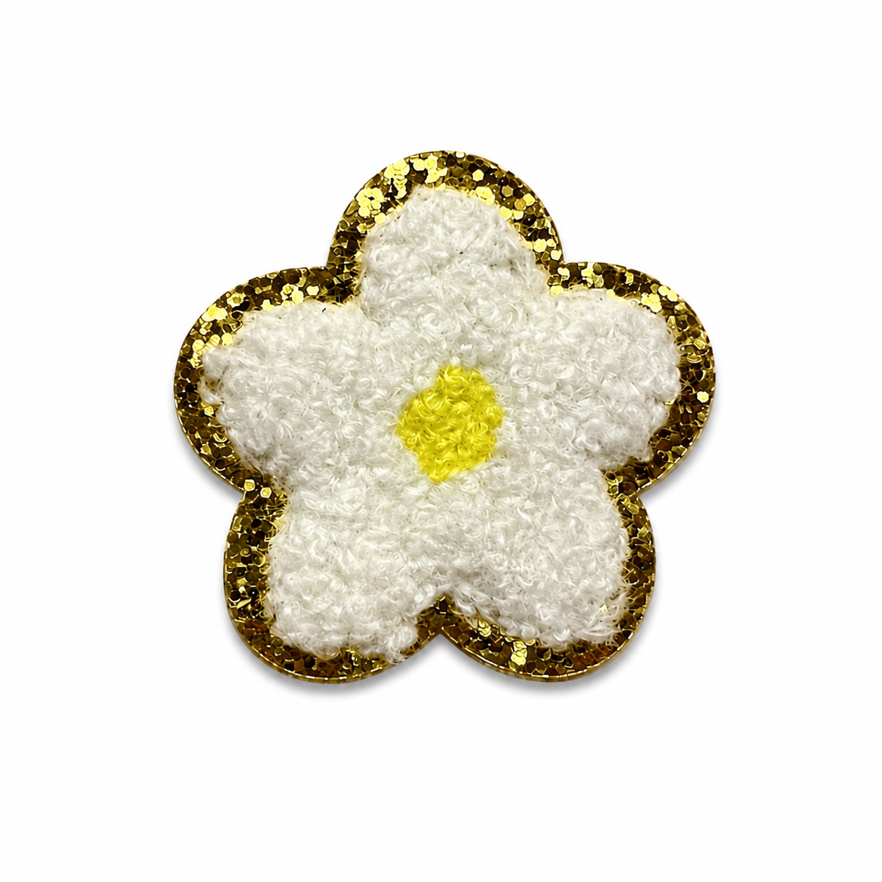ワッペンシール お花 ホワイト 白 もこもこ フラワー 入園入学 スモック レッスンバッグ デコ