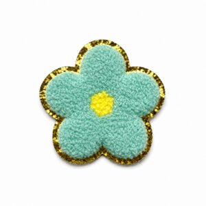ワッペンシール お花 水色 ライトブルー もこもこ フラワー 入園入学 スモック レッスンバッグ デコ