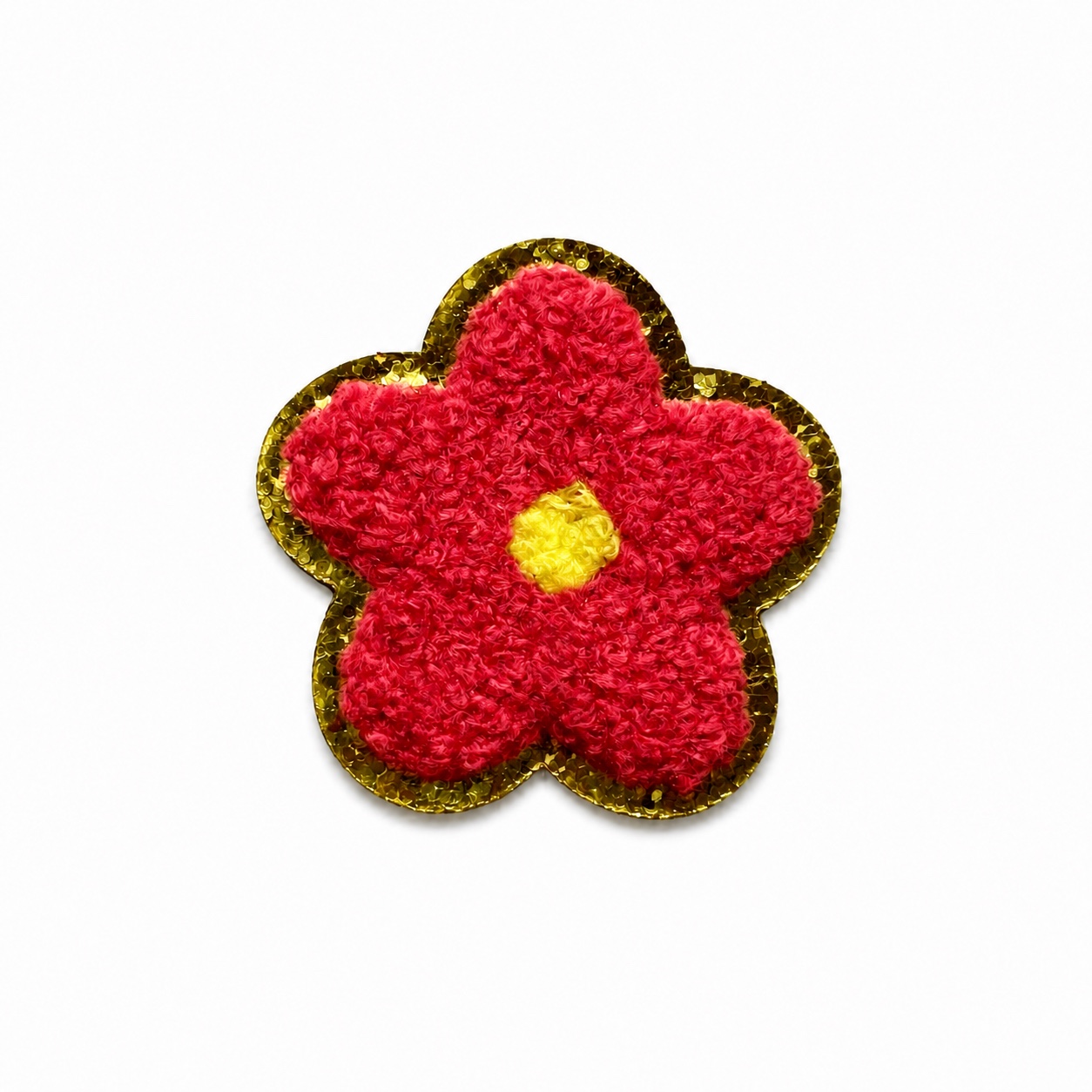 ワッペンシール お花 ビビッドピンク もこもこ フラワー 入園入学 スモック レッスンバッグ デコ